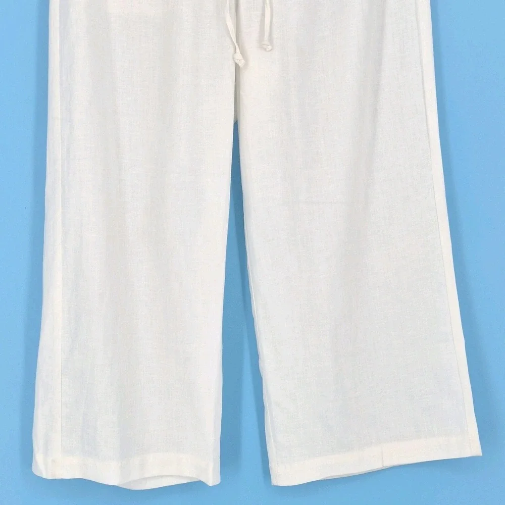 NWT Perry Ellis Men's Linen Drawstring Pants White Regular Fit Beach Casual‎ M